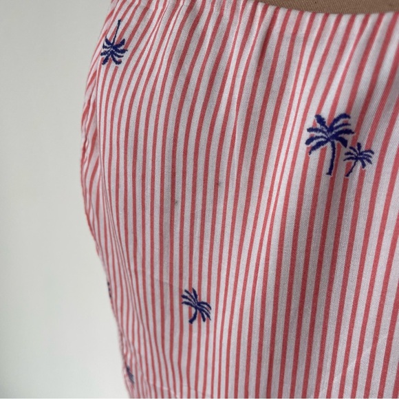 Free People Red White Pinstripe Palm Tree Print Side Ties Mini Dress Size Med - Picture 7 of 8